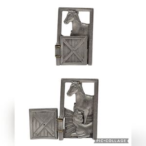 Vintage JJ Jonette Pewter Horse Foal Brooch Moveable Door